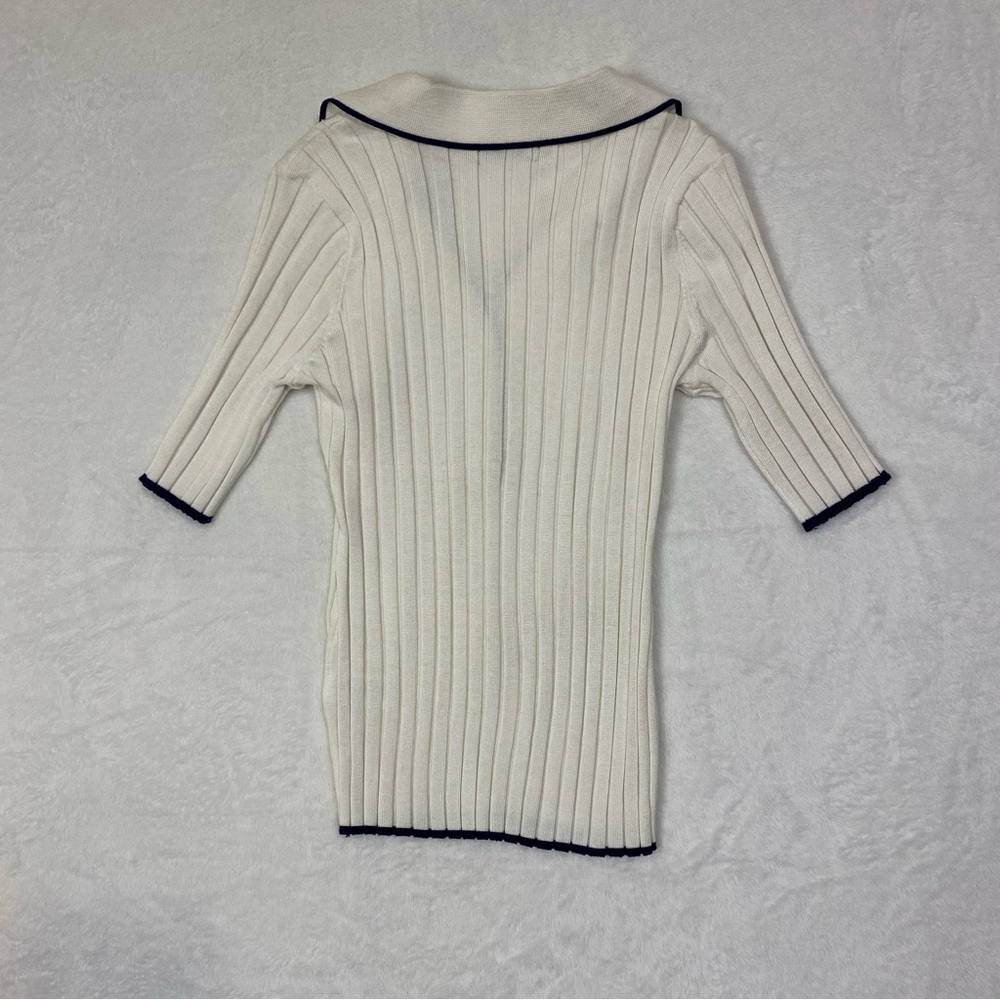 NWT Tahari White Ribbed Knit Top Coastal Nautical Size Small - Picture 4 of 7